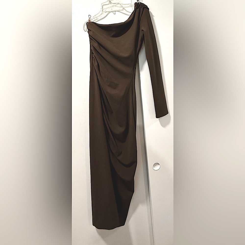 Zara, Dark Green Asymmetrical Midi Dress. Size: XS